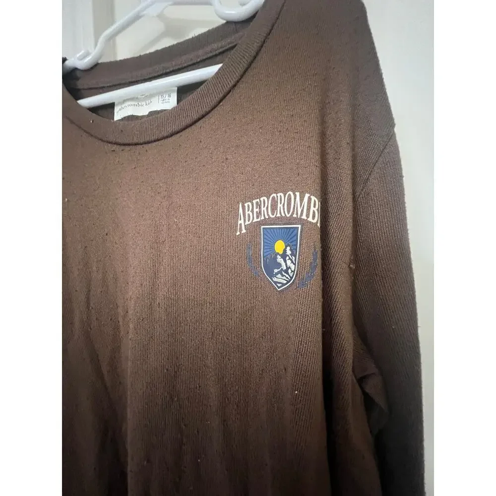 ABERCROMBIE KIDS BROWN WARM PULLOVER LOGO SLEEVE KIDS SIZE 15 - 16 - Picture 2 of 5